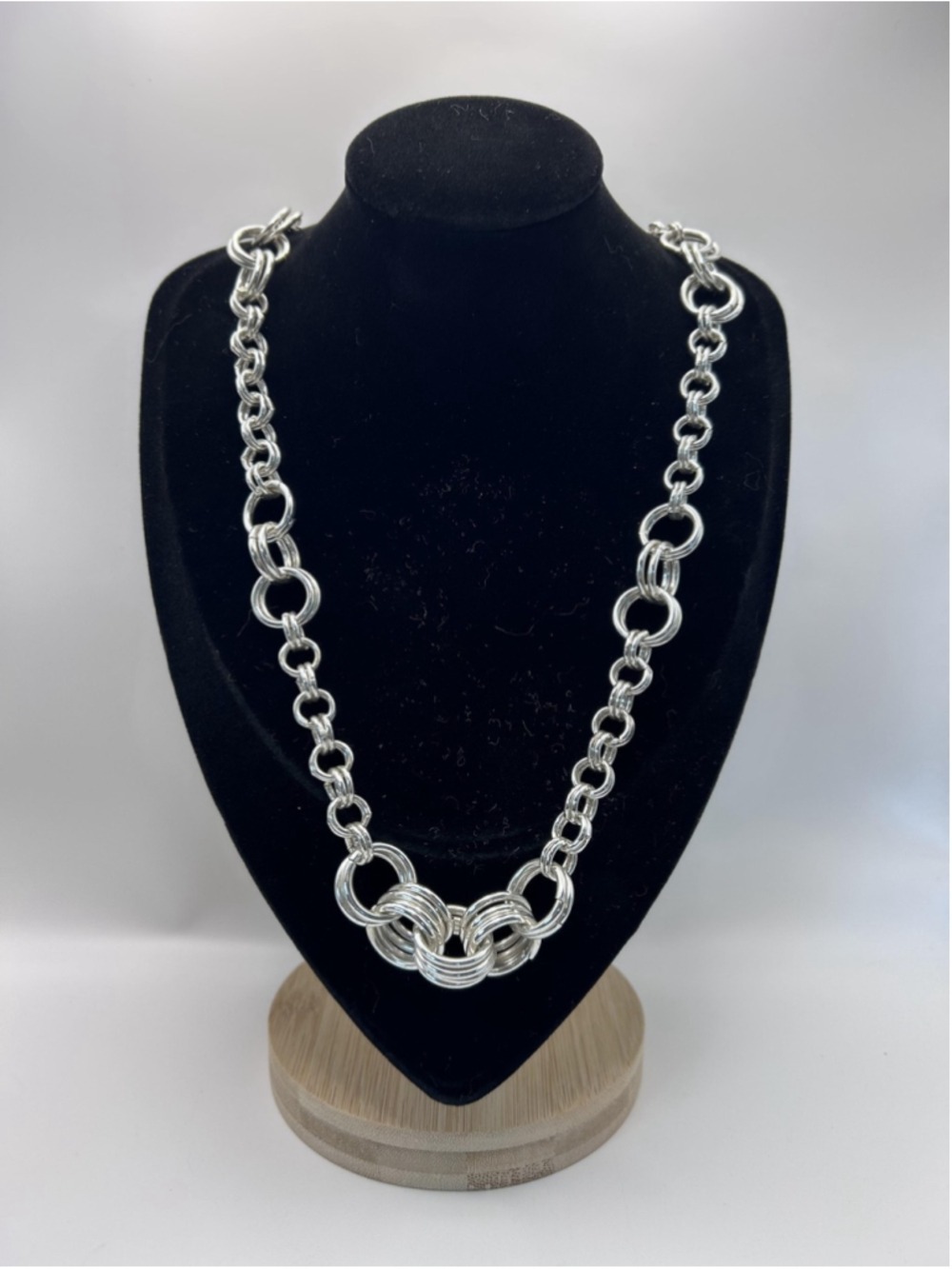 Necklace Silver Tone Chunky‎ Circle Link Chain Statement Lobster Clasp 16 In